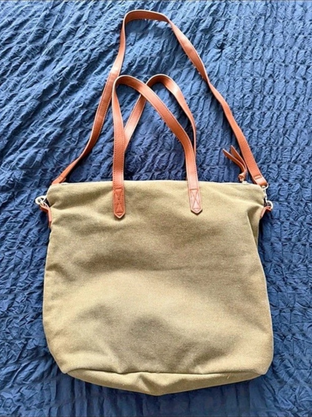 Canvas Tote Bag in Brown & Green